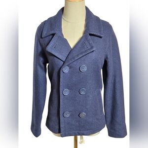 Johnnie B Double-Breasted Navy Blue Wool Blend Peacoat